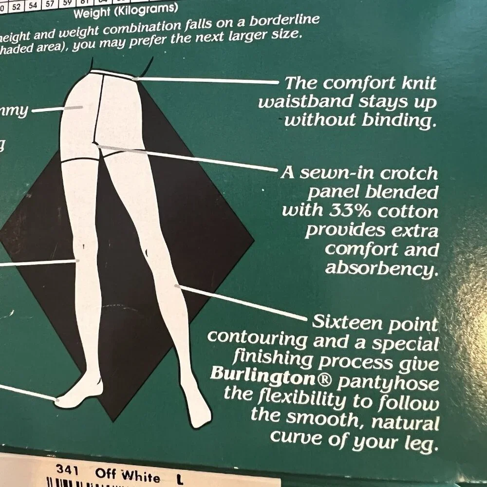 Burlington Sheer Legacy Pantyhose Long Off White Sheer Toe Size Large Vtg NOS